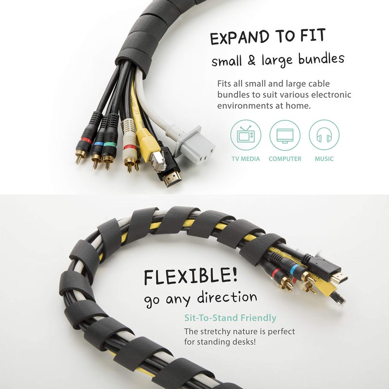UT Wire 10-ft Cable Slinky Soft and Flexible Rubber Spiral Cord Wrap (2-ft X 5 pcs) Black - Image 3